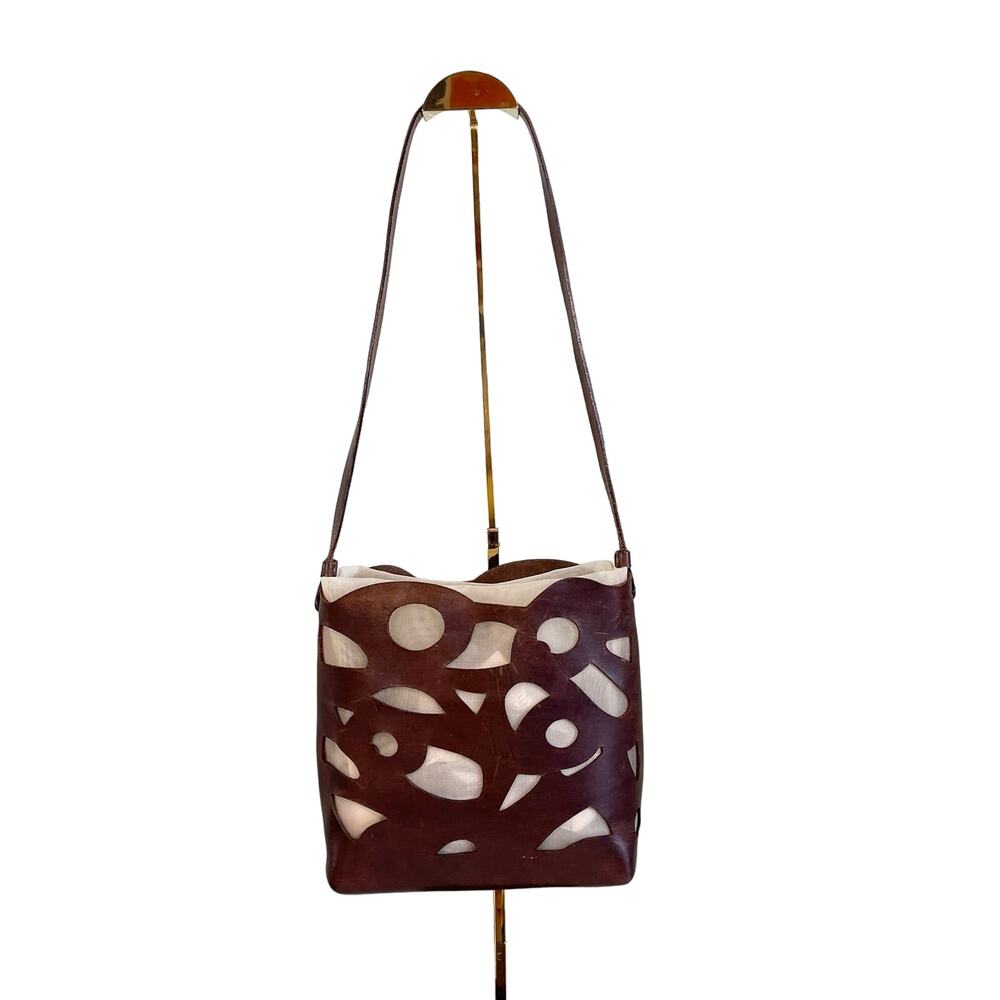 Vintage Roberta Gandolfi Women's Brown Leather Cut Out Sling Shoulder Bag